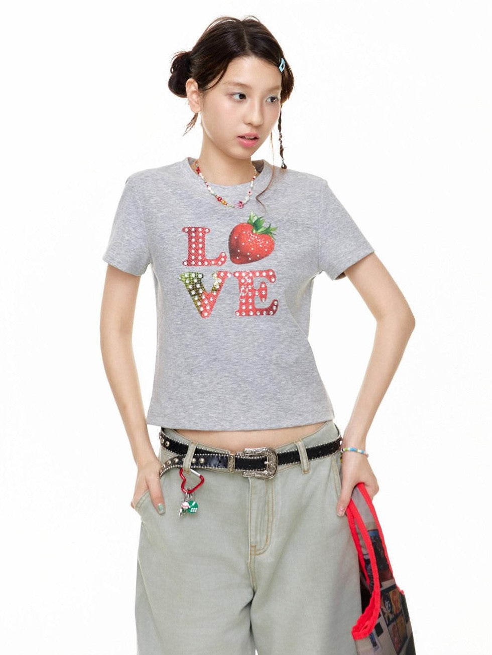BETWEENAND Gray Strawberry Bead Heart Women&