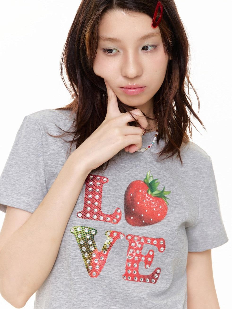 BETWEENAND Gray Strawberry Bead Heart Women&
