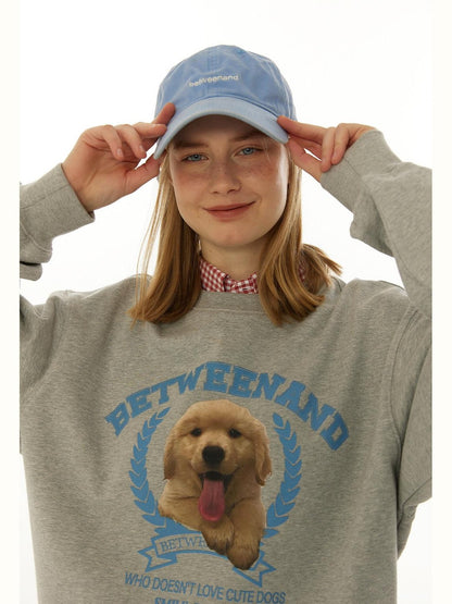 BETWEENAND Gray Tongue Out Puppy Motif Loose Fit Women&