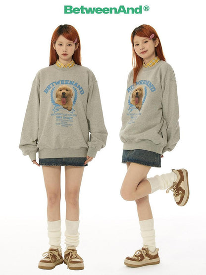 BETWEENAND Gray Tongue Out Puppy Motif Loose Fit Women&