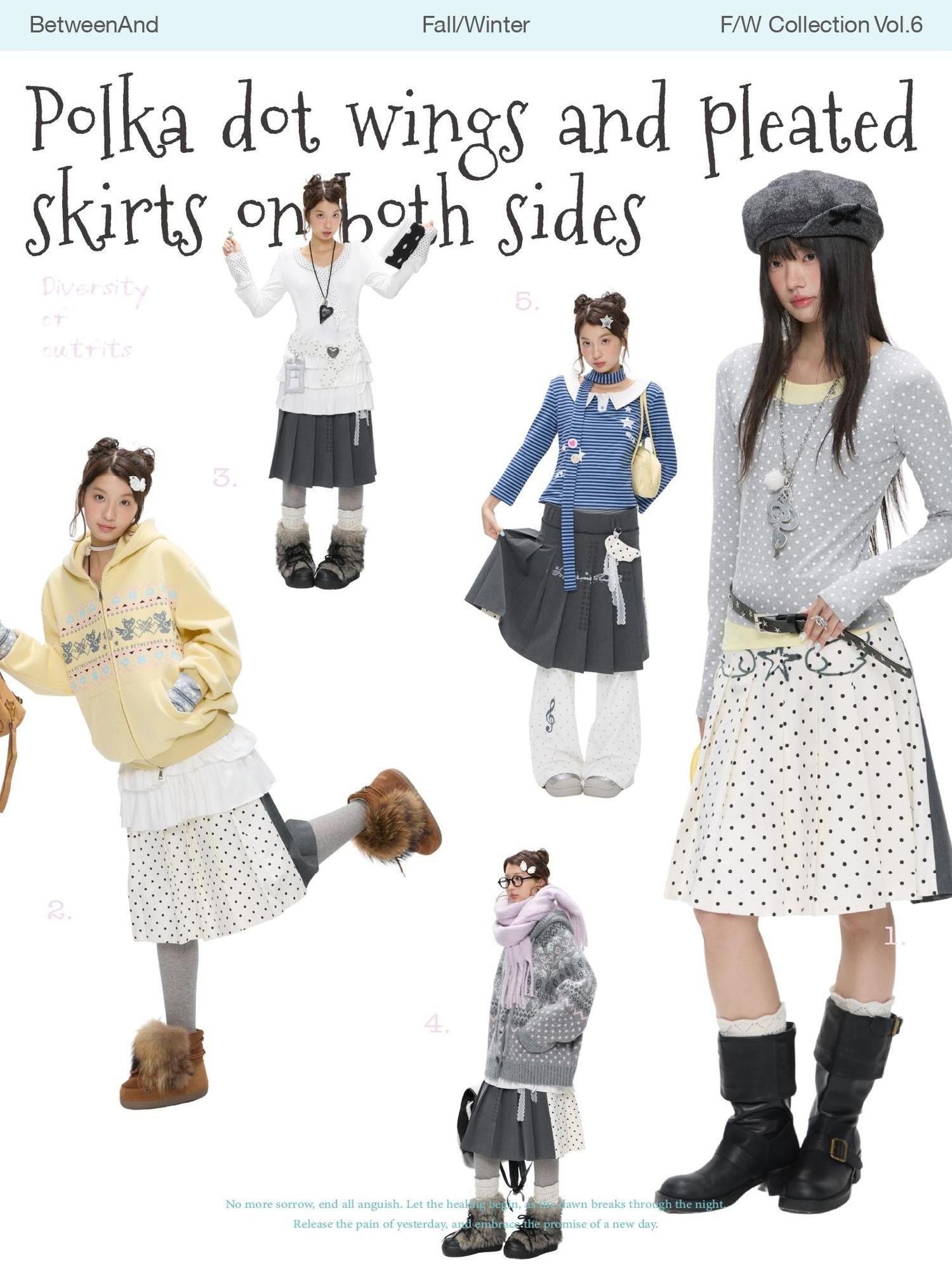 BETWEENAND Gray White Polka Dot Spliced Reversible High Waist Pleated Women&