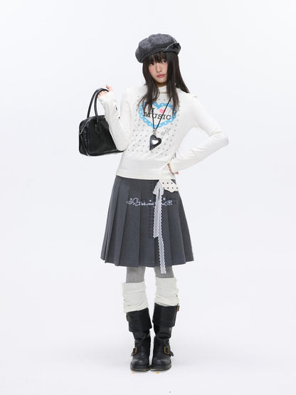 BETWEENAND Gray White Polka Dot Spliced Reversible High Waist Pleated Women&