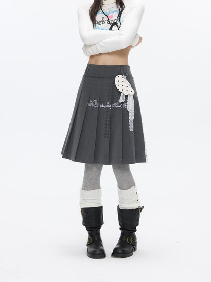 BETWEENAND Gray White Polka Dot Spliced Reversible High Waist Pleated Women&