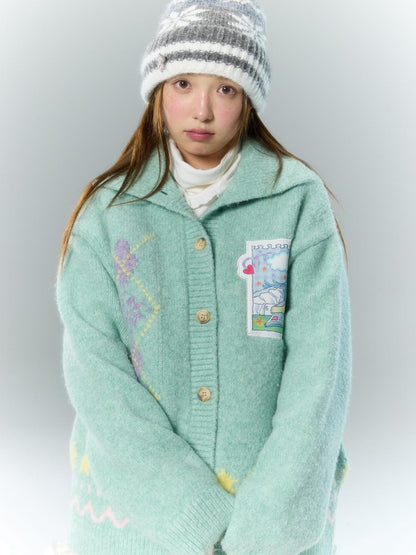 BETWEENAND Green Argyle Applique Embroidered Hooded Women&