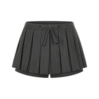 BETWEENAND_Grey_Bow_Placket_Single_Breasted_Pleated_Skirt_Pants_Women&