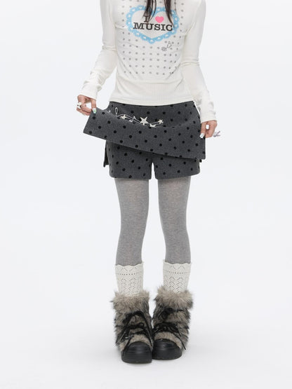 BETWEENAND Grey Embroidered Musical Note Polka Dot High Waist Women&