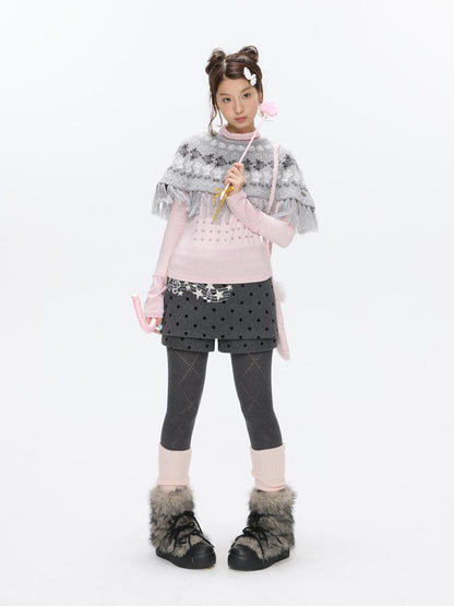 BETWEENAND Grey Embroidered Musical Note Polka Dot High Waist Women&