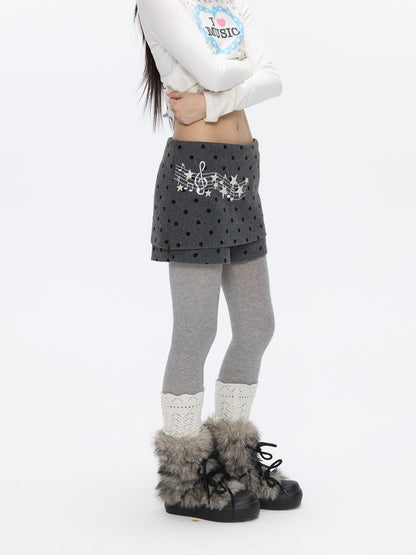 BETWEENAND Grey Embroidered Musical Note Polka Dot High Waist Women&