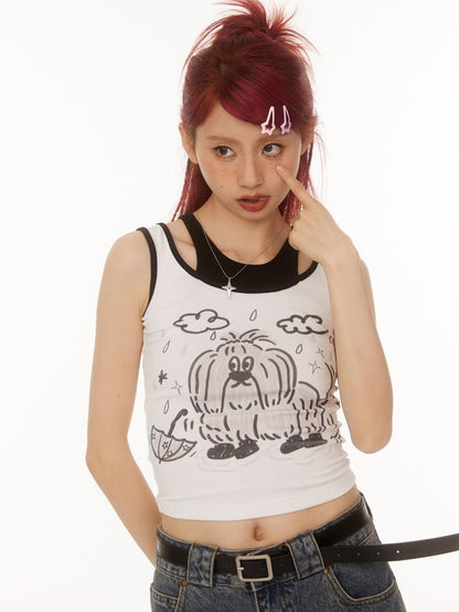 BETWEENAND Hand Painted Dog Doodle Mock Two Piece Women&
