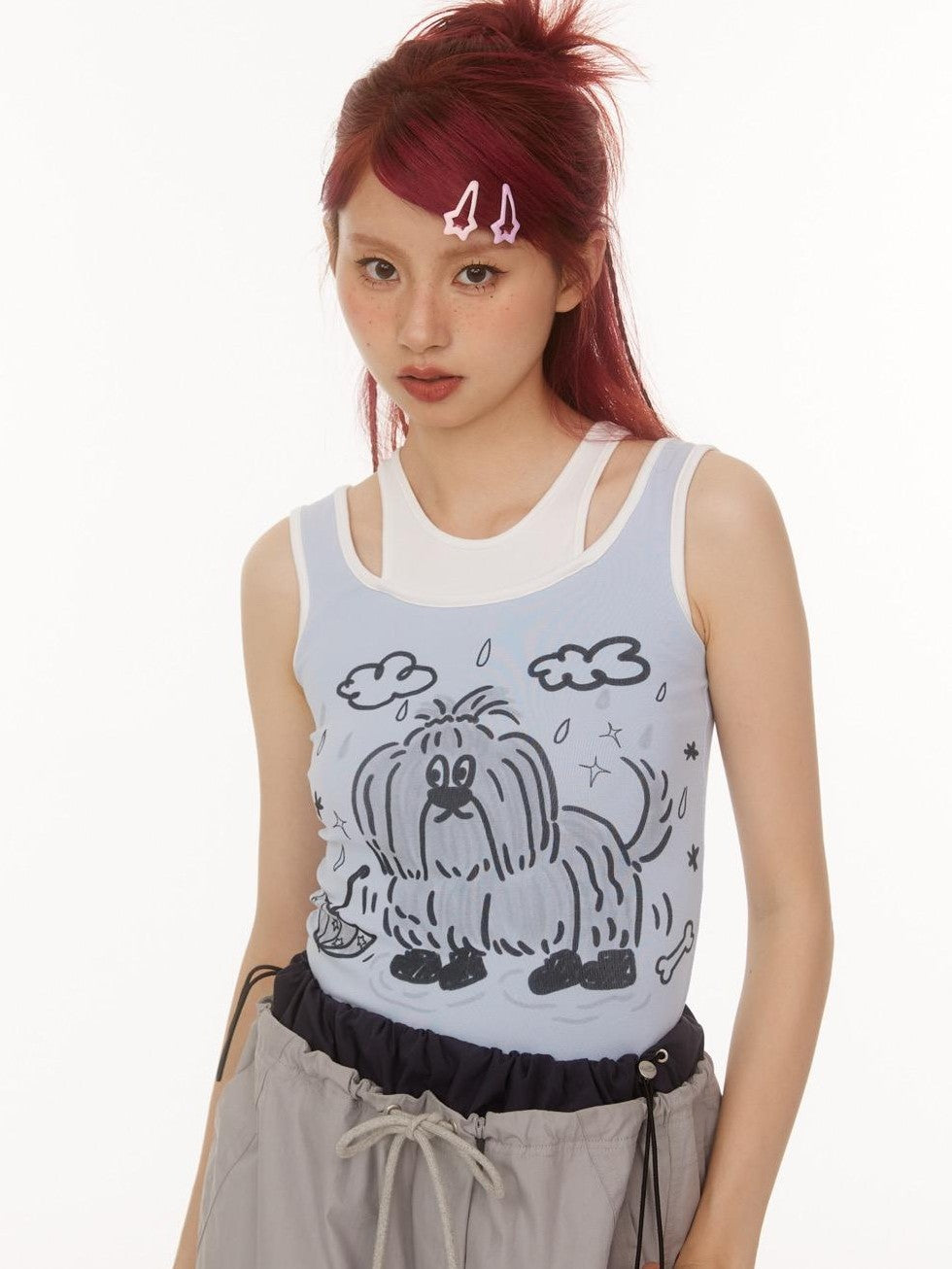 BETWEENAND Hand Painted Dog Doodle Mock Two Piece Women&