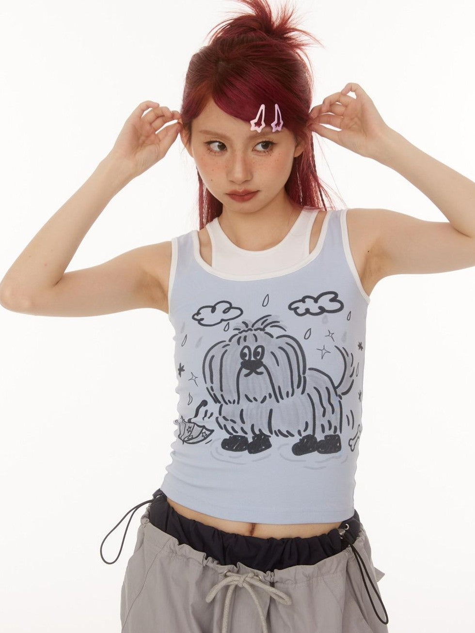 BETWEENAND Hand Painted Dog Doodle Mock Two Piece Women&