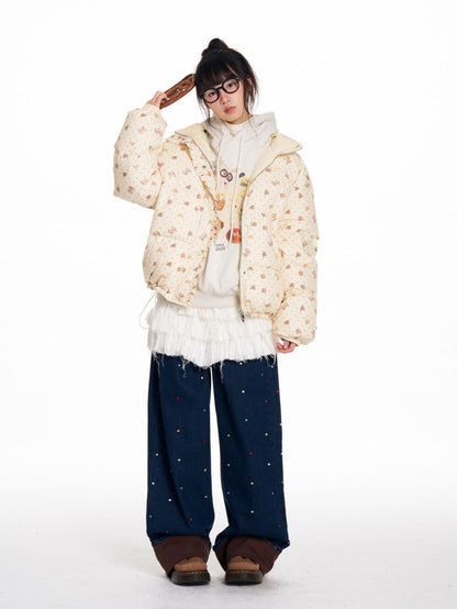 BETWEENAND Hand Painted Polka Dot Bear Embroidered Women&