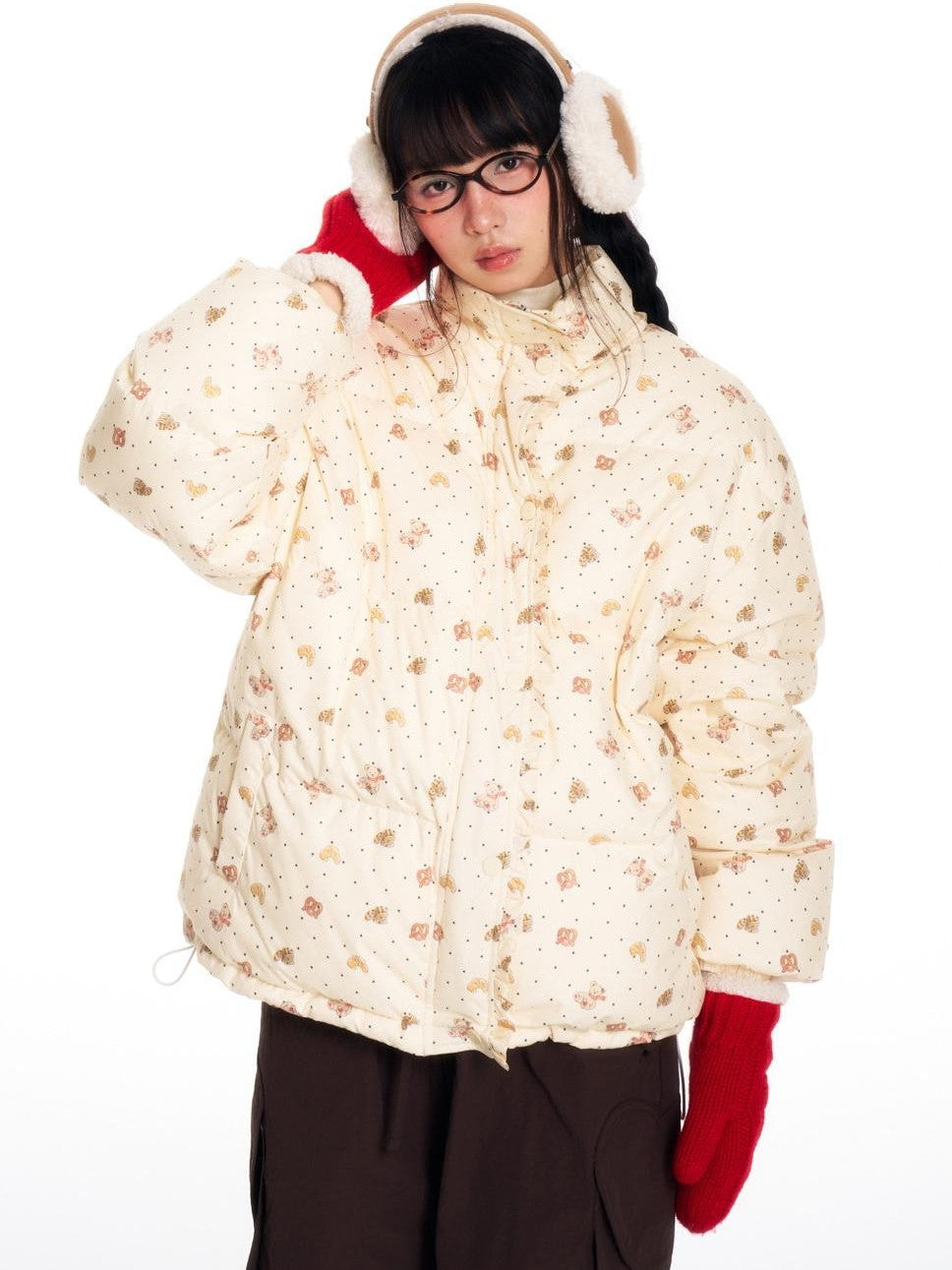BETWEENAND Hand Painted Polka Dot Bear Embroidered Women&