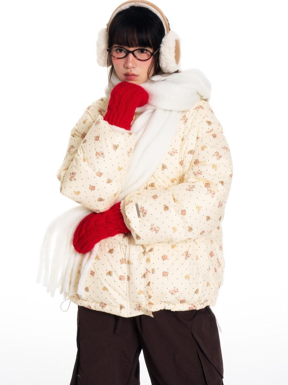 BETWEENAND Hand Painted Polka Dot Bear Embroidered Women&