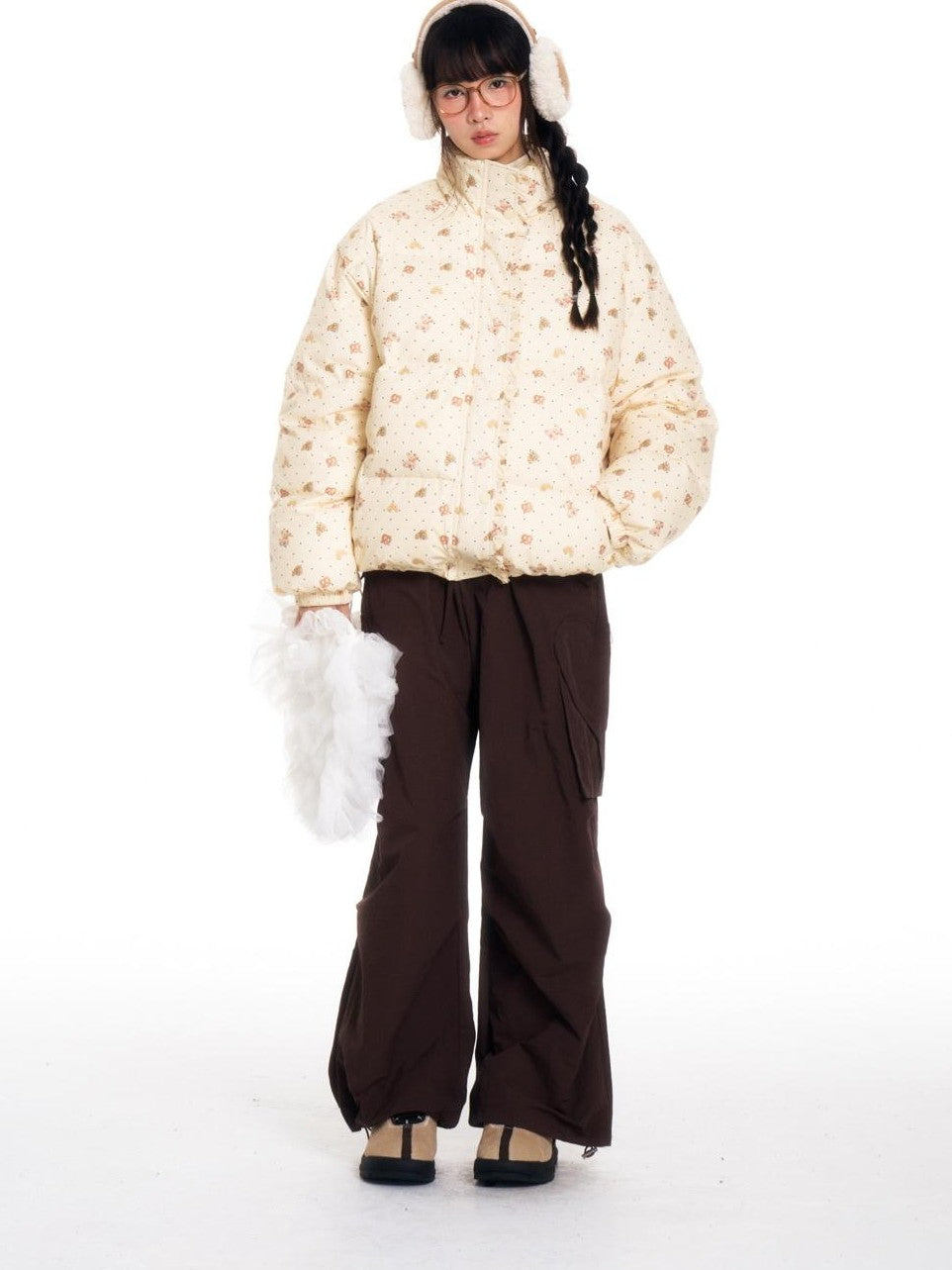 BETWEENAND Hand Painted Polka Dot Bear Embroidered Women&