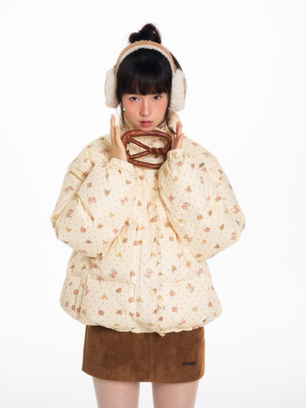 BETWEENAND Hand Painted Polka Dot Bear Embroidered Women&