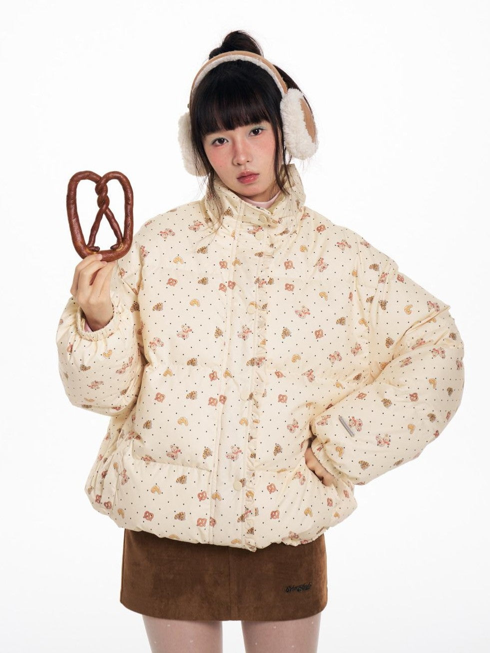 BETWEENAND Hand Painted Polka Dot Bear Embroidered Women&
