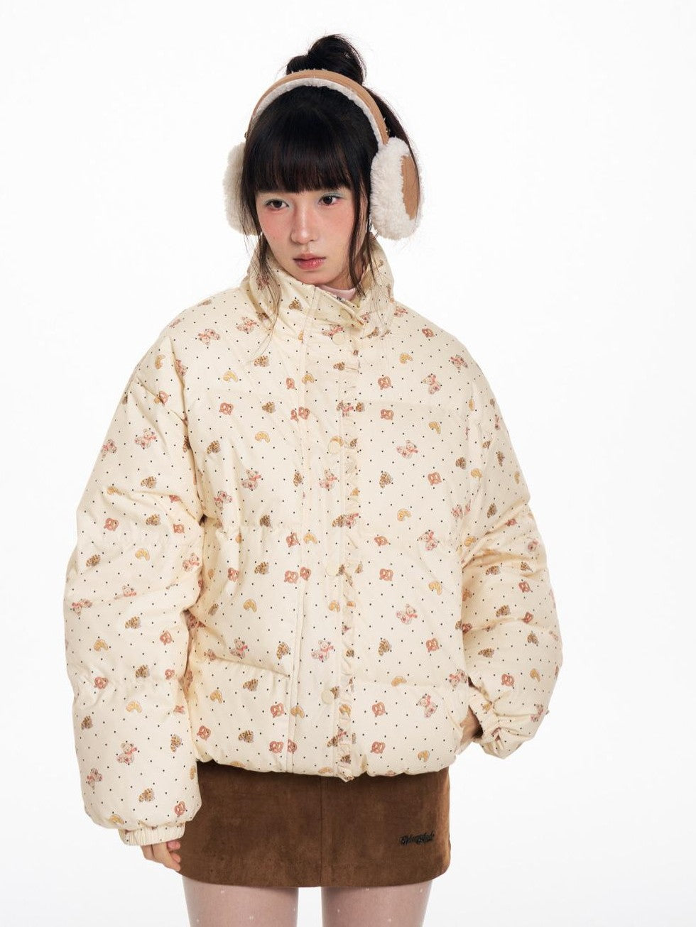 BETWEENAND Hand Painted Polka Dot Bear Embroidered Women&