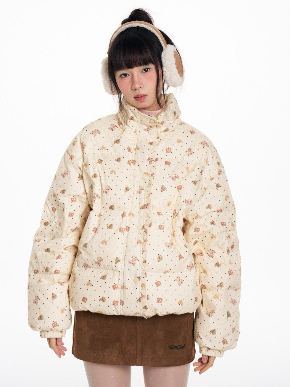 BETWEENAND Hand Painted Polka Dot Bear Embroidered Women&
