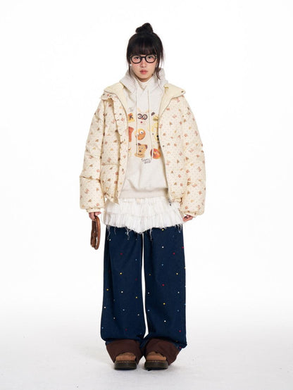 BETWEENAND Hand Painted Polka Dot Bear Embroidered Women&