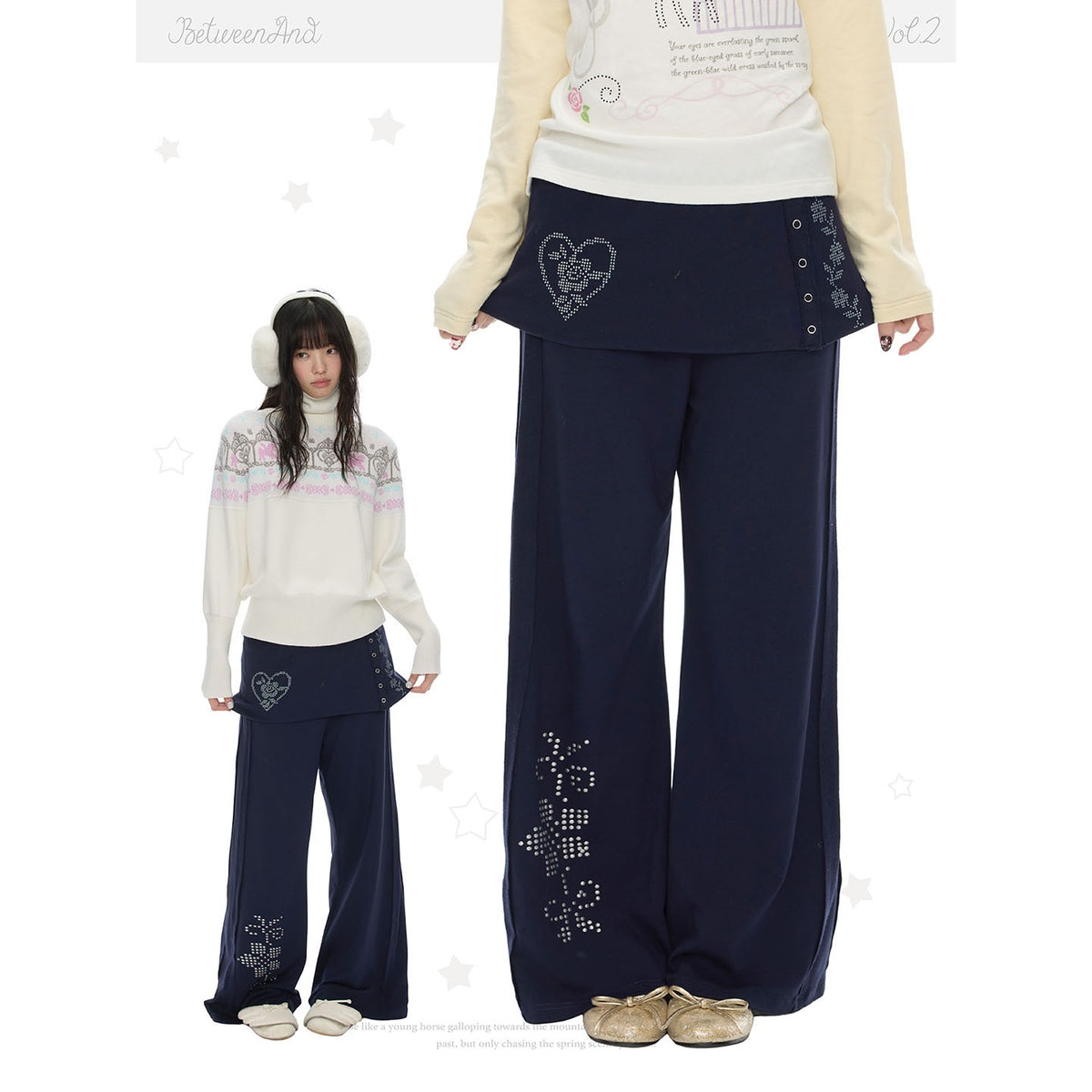 BETWEENAND_Heart_Rhinestone_Faux_Two_Piece_Flared_Women&