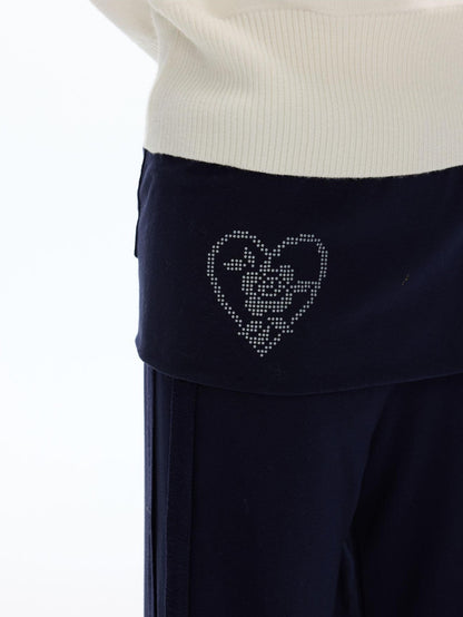 BETWEENAND Heart Rhinestone Faux Two Piece Flared Women&