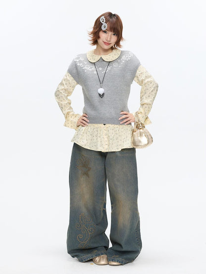 BETWEENAND Heather Gray Embroidered Jacquard Women&