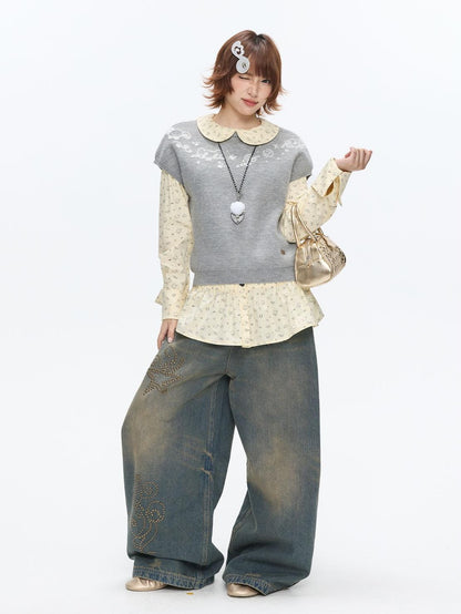 BETWEENAND Heather Gray Embroidered Jacquard Women&