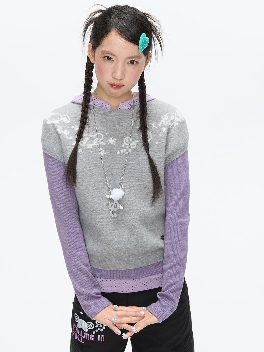 BETWEENAND Heather Gray Embroidered Jacquard Women&