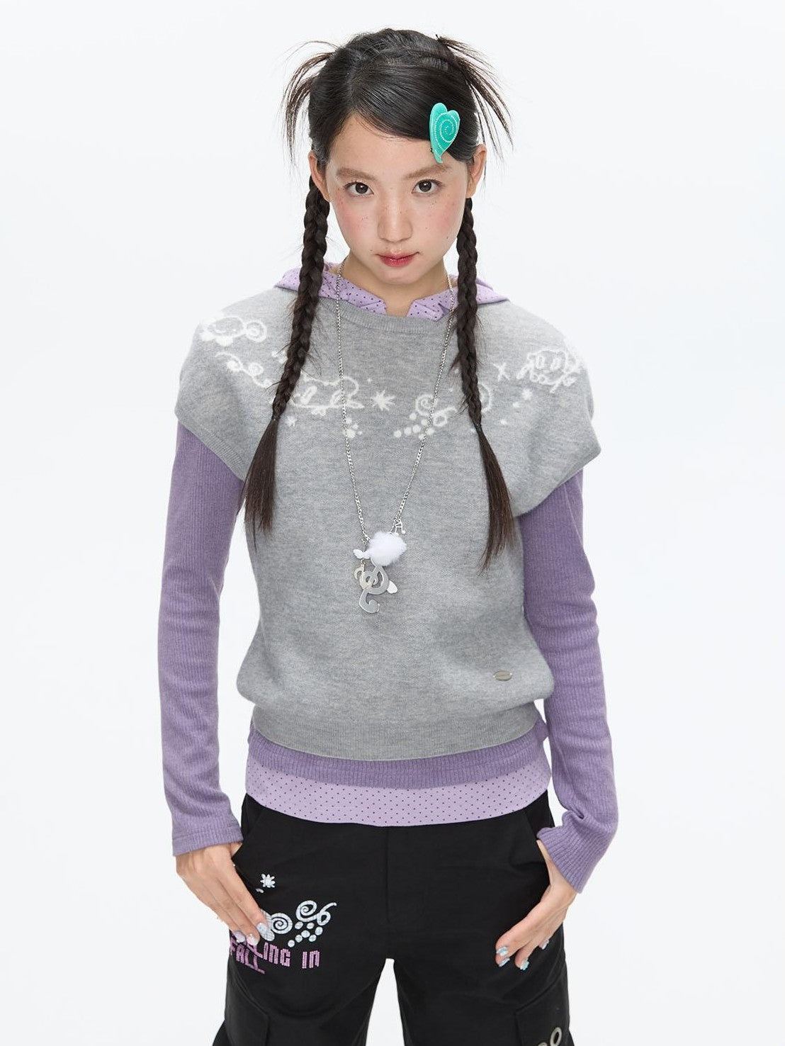 BETWEENAND Heather Gray Embroidered Jacquard Women&