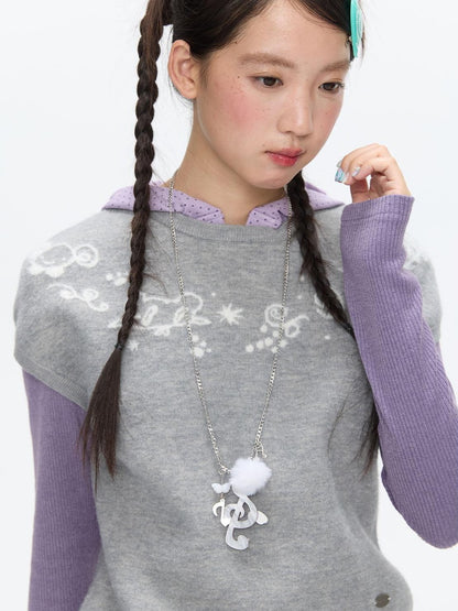 BETWEENAND Heather Gray Embroidered Jacquard Women&