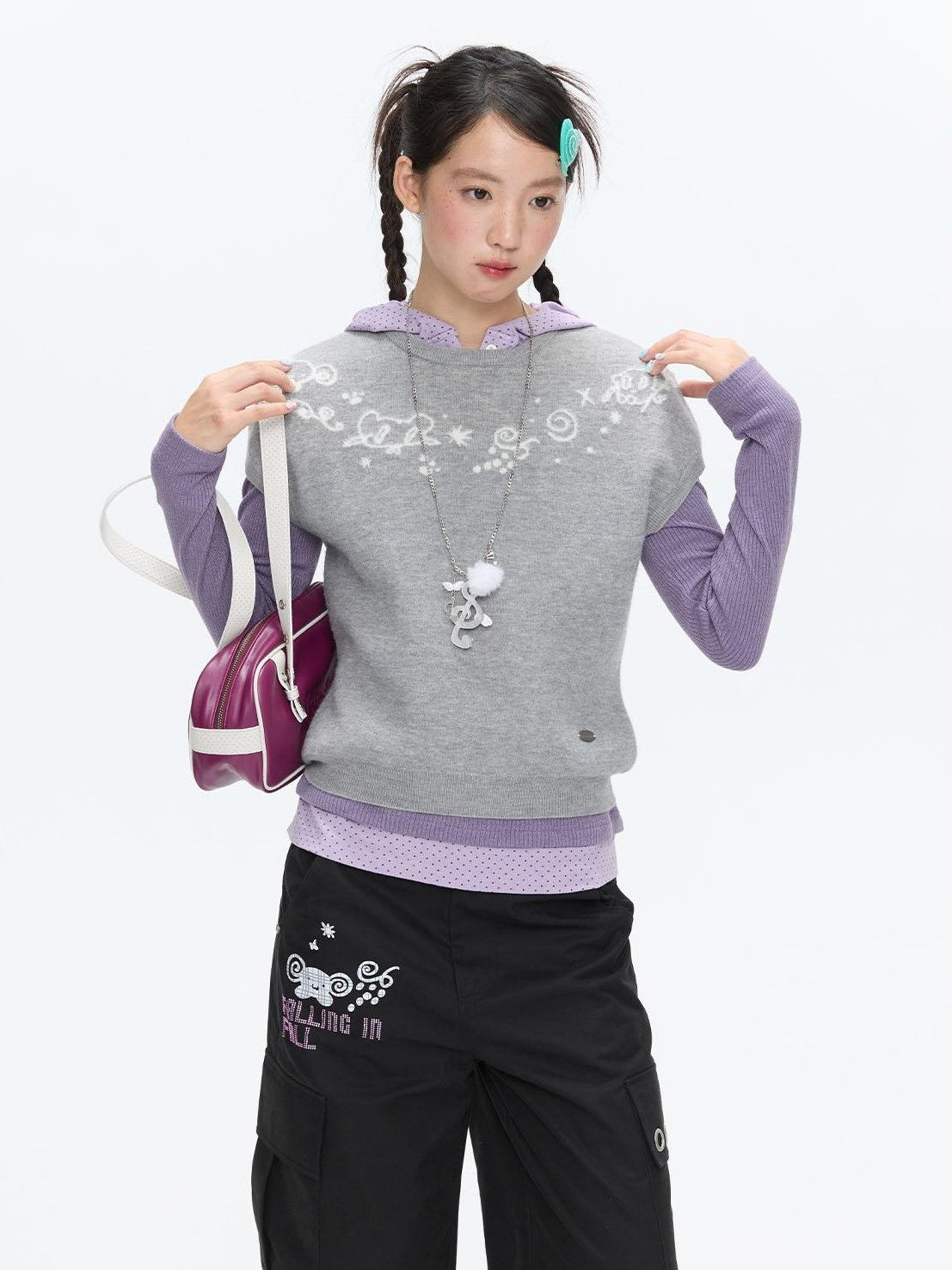 BETWEENAND Heather Gray Embroidered Jacquard Women&