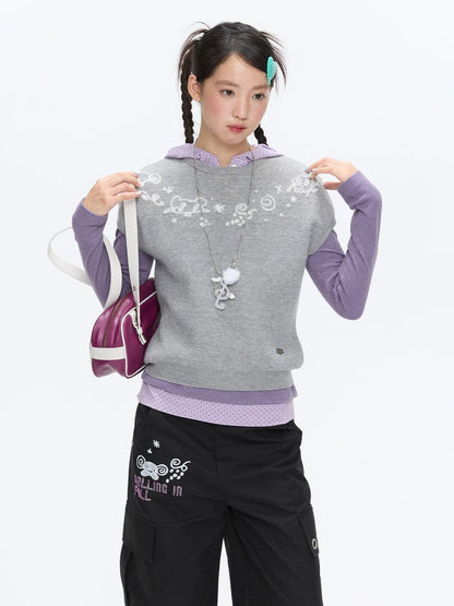 BETWEENAND Heather Gray Embroidered Jacquard Women&