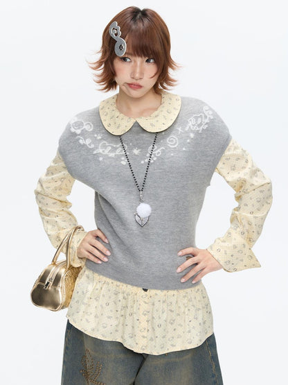 BETWEENAND Heather Gray Embroidered Jacquard Women&