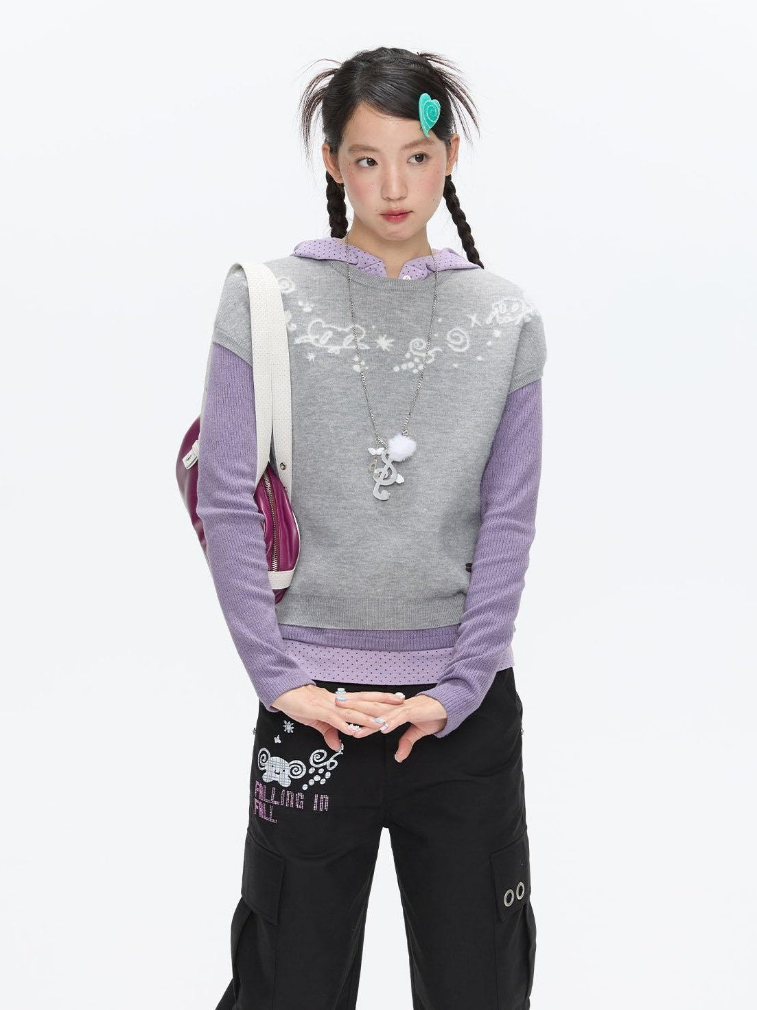 BETWEENAND Heather Gray Embroidered Jacquard Women&