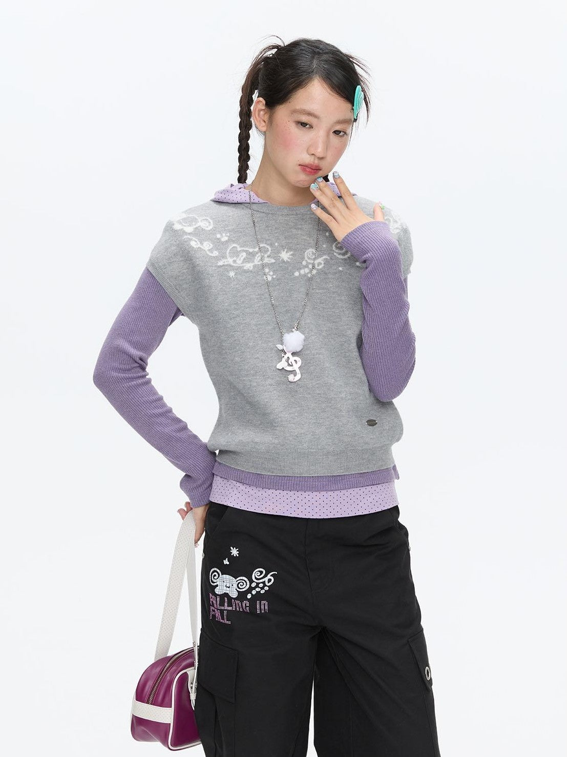BETWEENAND Heather Gray Embroidered Jacquard Women&
