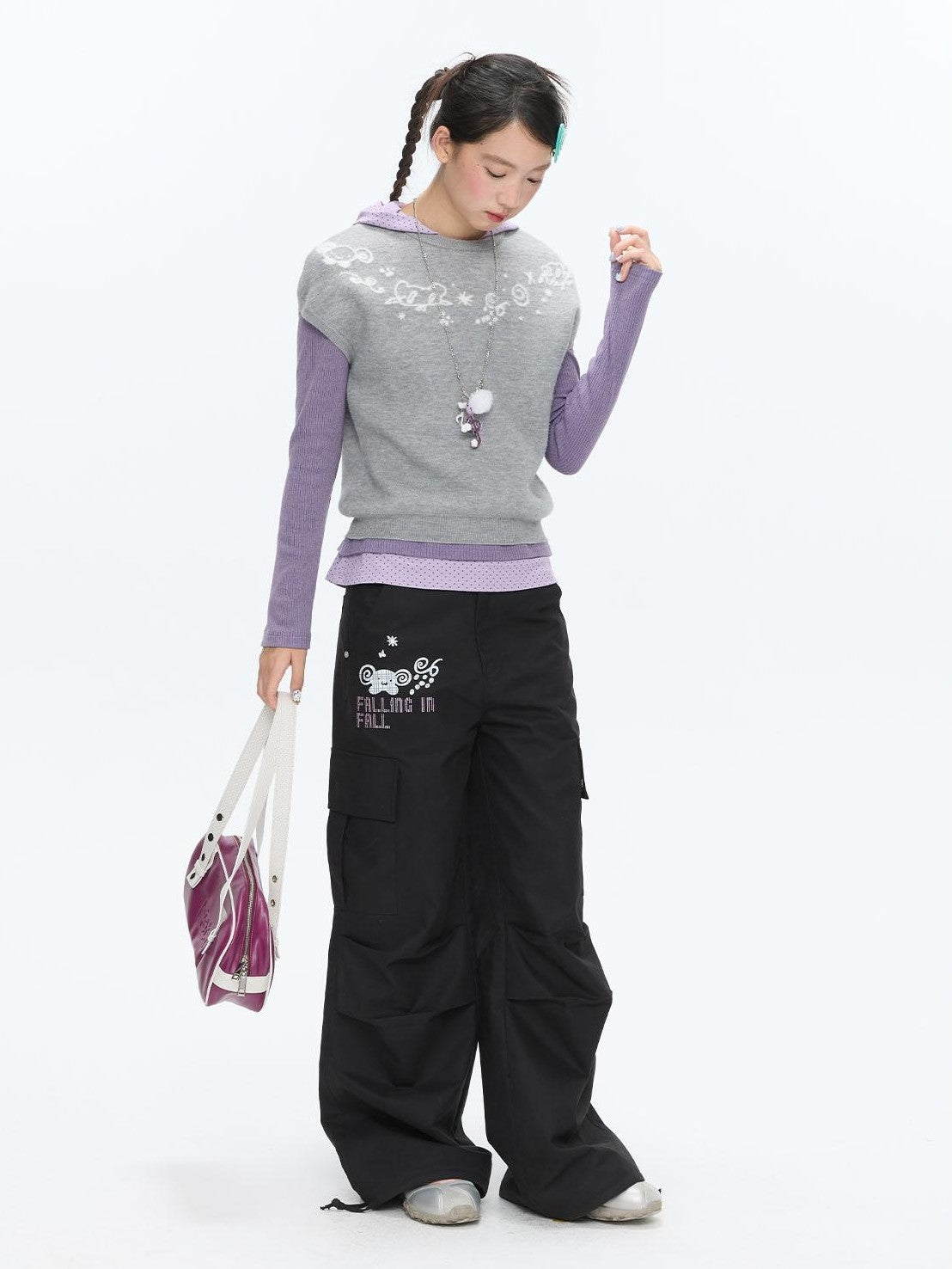 BETWEENAND Heather Gray Embroidered Jacquard Women&