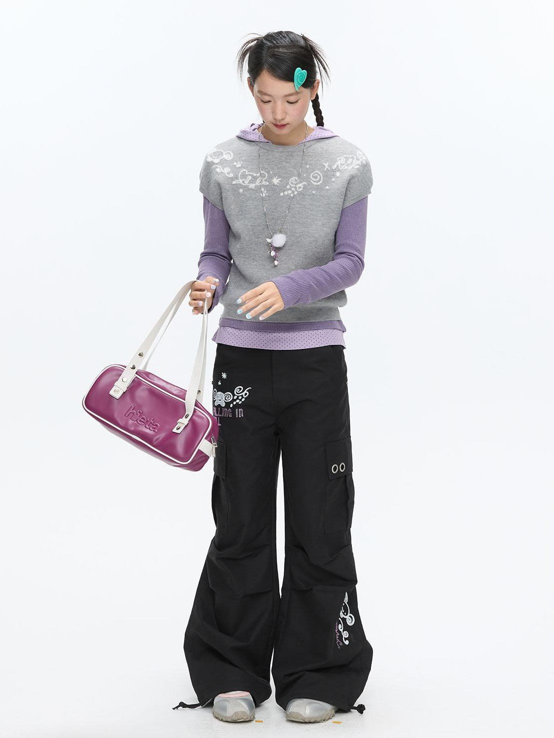 BETWEENAND Heather Gray Embroidered Jacquard Women&