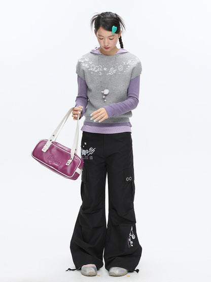 BETWEENAND Heather Gray Embroidered Jacquard Women&