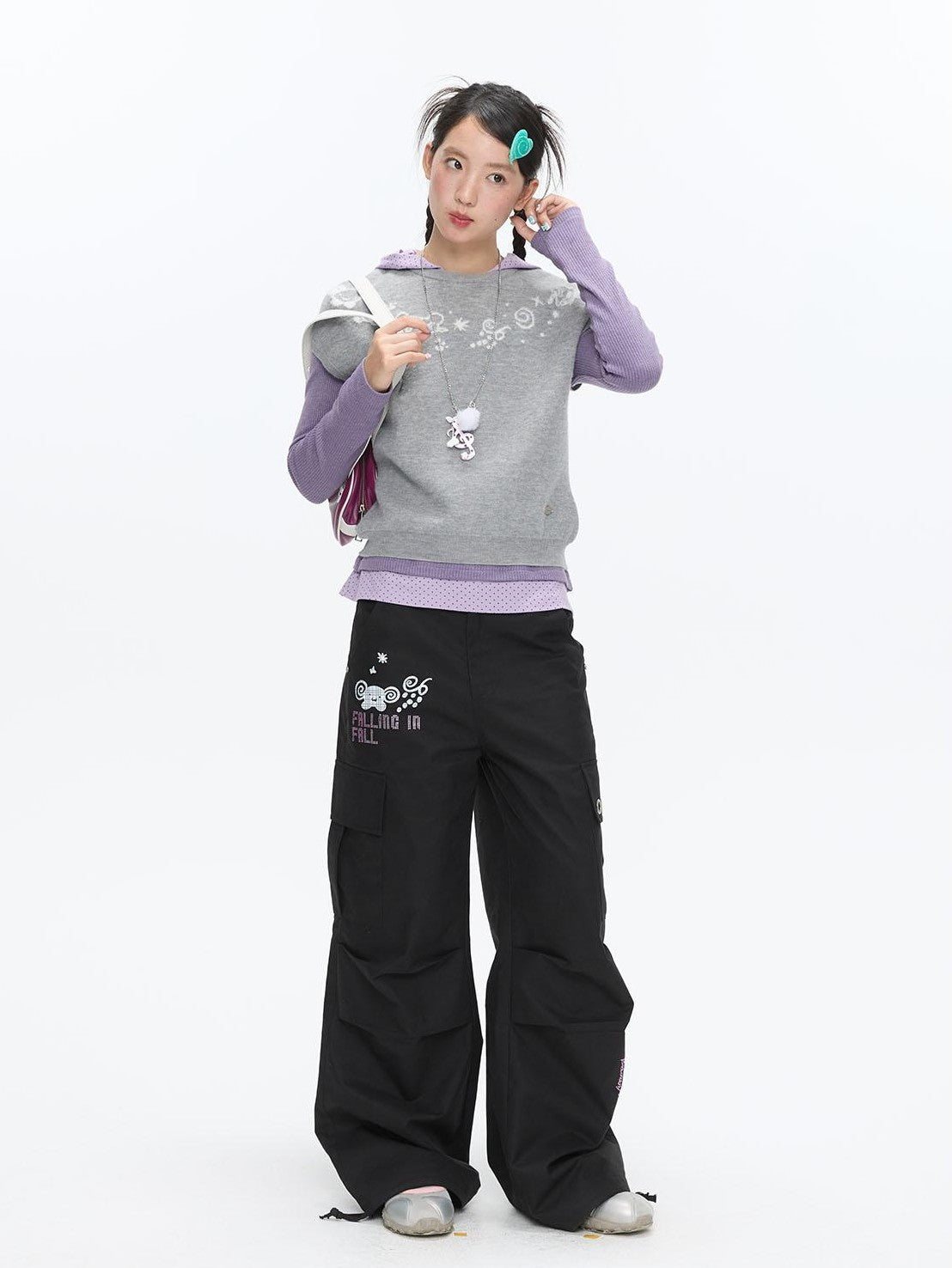 BETWEENAND Heather Gray Embroidered Jacquard Women&