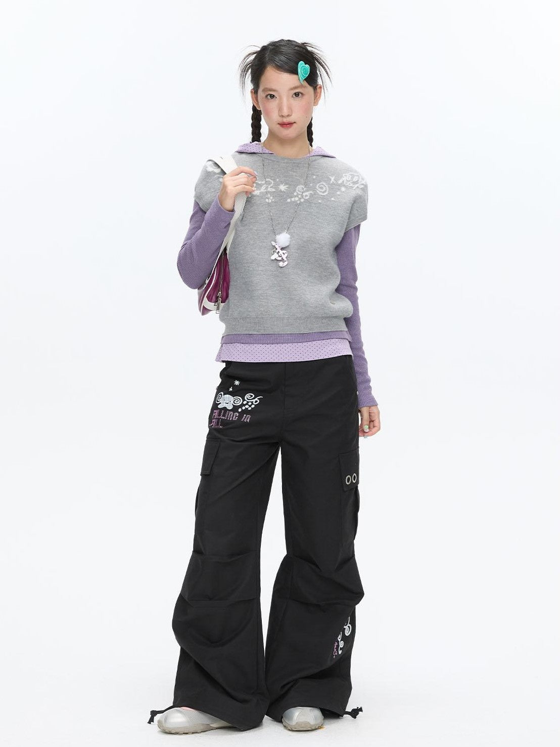 BETWEENAND Heather Gray Embroidered Jacquard Women&