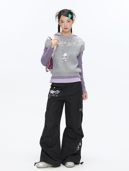 BETWEENAND Heather Gray Embroidered Jacquard Women&