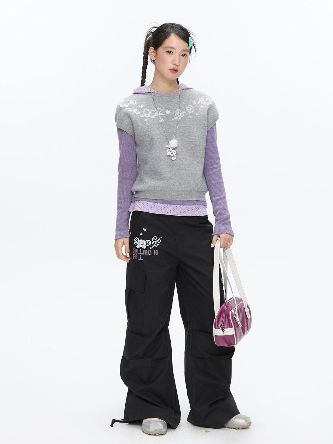 BETWEENAND Heather Gray Embroidered Jacquard Women&