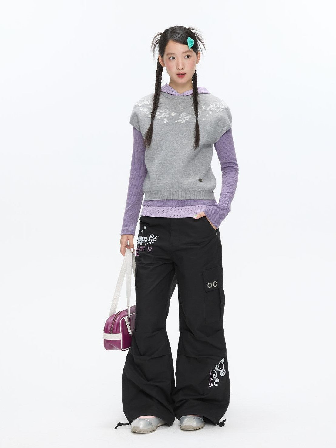 BETWEENAND Heather Gray Embroidered Jacquard Women&