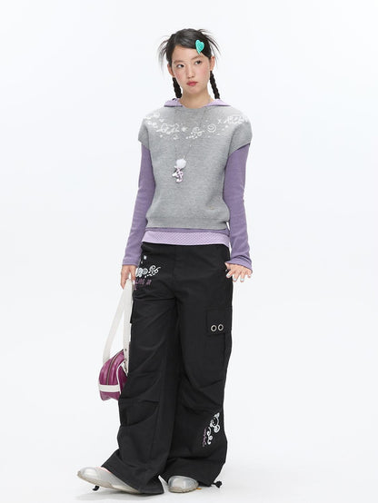 BETWEENAND Heather Gray Embroidered Jacquard Women&