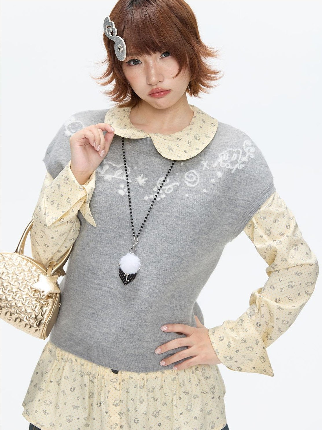 BETWEENAND Heather Gray Embroidered Jacquard Women&