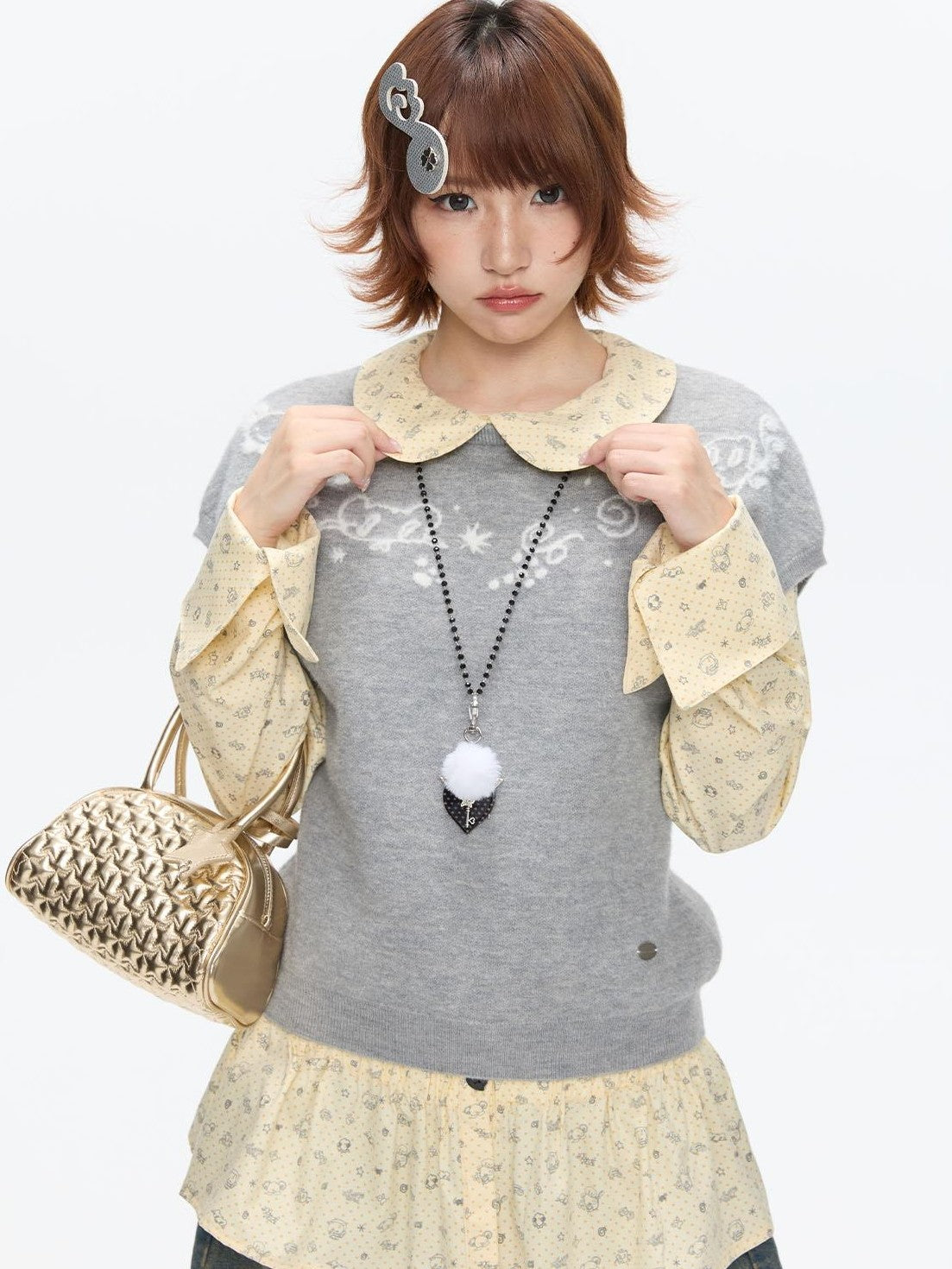 BETWEENAND Heather Gray Embroidered Jacquard Women&