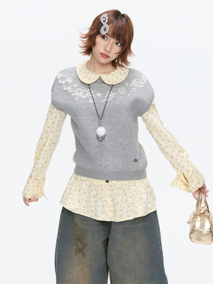 BETWEENAND Heather Gray Embroidered Jacquard Women&
