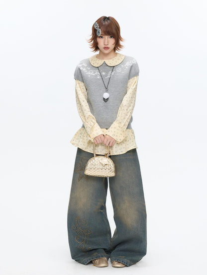 BETWEENAND Heather Gray Embroidered Jacquard Women&
