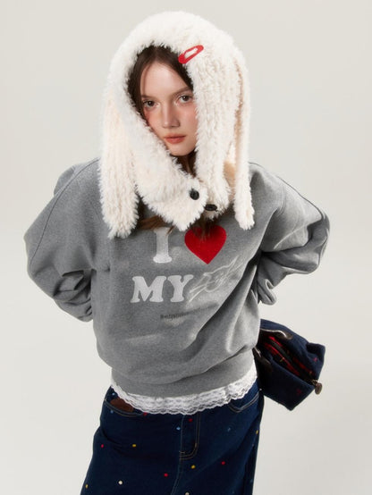BETWEENAND Heather Gray Glitter Cat Print Pullover Women&